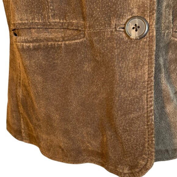 100% Suede Leather Blazer Jacket Chocolate Brown Petite L – Y2K Style Classic - Picture 8 of 11